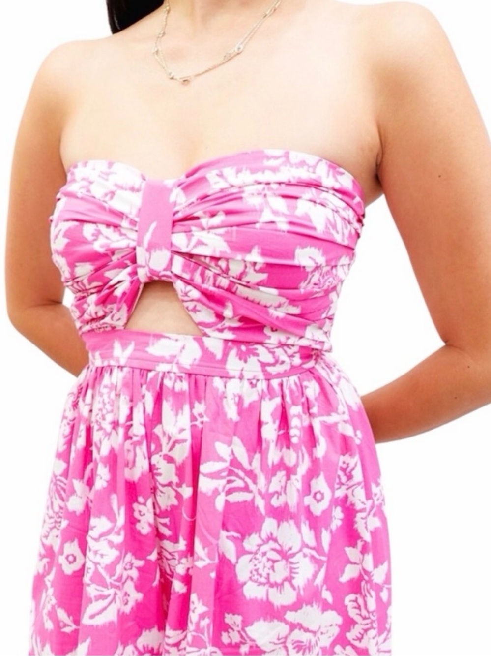 Aakaa Pink & White Floral Strapless Cutout Jumpsuit - Picture 8 of 8